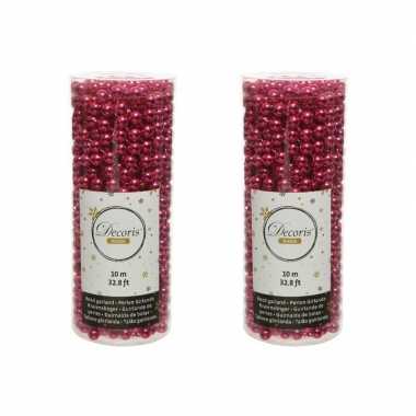 2x stuks bessen roze kralenslingers kerstboom slingers/guirlandes 10 meter