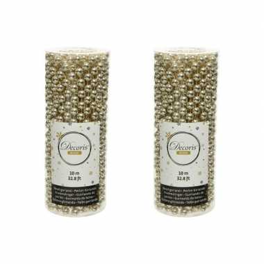 2x stuks champagne beige kralenslingers kerstboom slingers/guirlandes 10 met