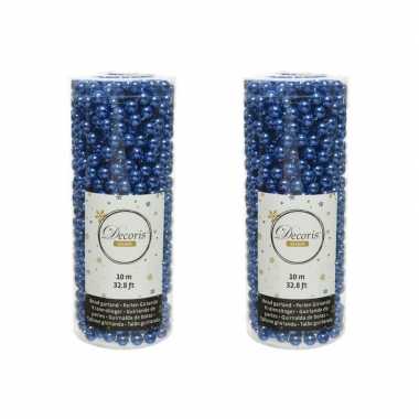 2x stuks kobalt blauwe kralenslingers kerstboom slinger/guirlande 10 meter
