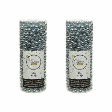 2x stuks lichtblauwe kralenslingers kerstboom slingers/guirlandes 10 meter