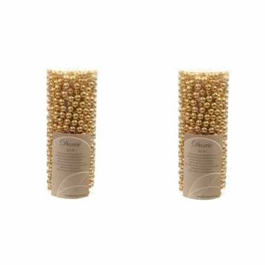 3x stuks gouden kralenslingers kerstslingers 10 meter