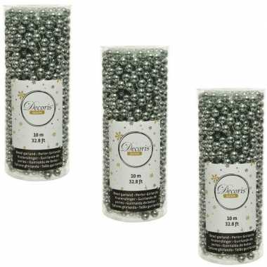 3x stuks salie groene kralenslingers kerstboom slingers/guirlandes 10 meter