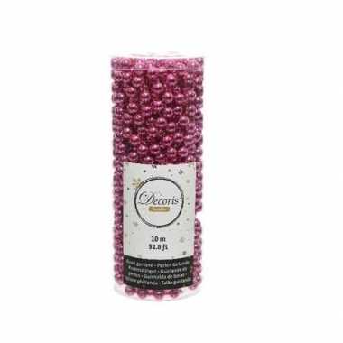 Feestversiering kralen slinger fuchsia roze 10 meter kunststof/plasti