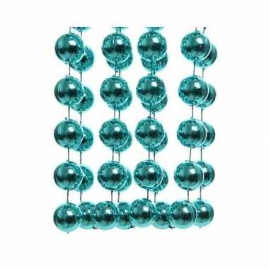 Feestversiering kralen slinger turquoise blauw sterretjes 270 cm kunststof/plastic kerstversiering