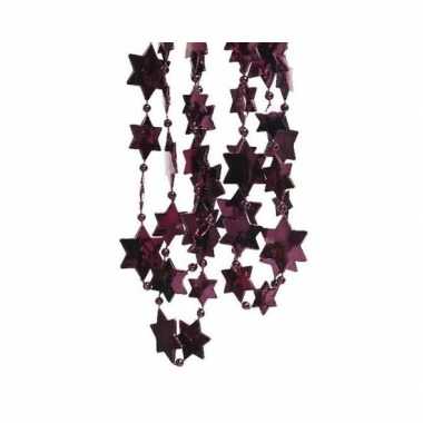 Feestversiering kralen slingers aubergine paars sterretjes 270 cm kunststof/plastic kerstversiering 3 stuks