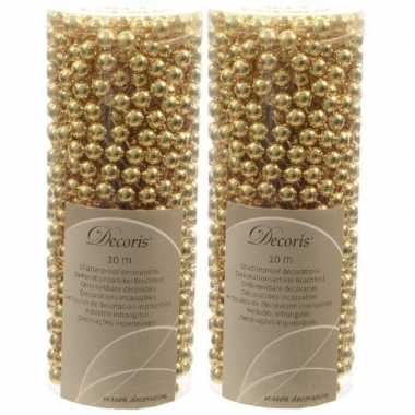 Feestversiering kralen slingers goud 10 meter kunststof/plastic kerstversiering 2 stuks