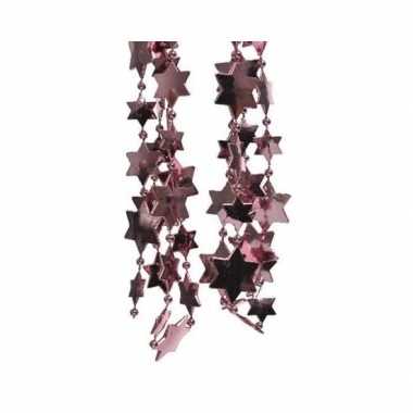 Feestversiering kralen slingers oud roze sterretjes 270 cm kunststof/plastic kerstversiering 2 stuks