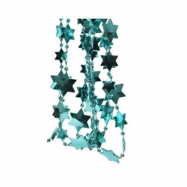 Feestversiering kralen slingers turquoise blauw sterretjes 270 cm kunststof/plastic kerstversiering 2 stuks