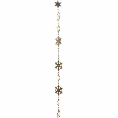 Gouden kerstversiering kralenslinger met sneeuwvlokken 270 cm