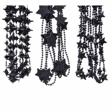 Kerstboomversiering 6x zwarte kralenslingers met sterretjes 270 cm