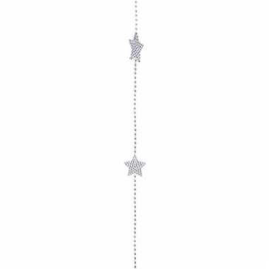 Zilveren kerstversiering kralenslinger met sterren 270 cm