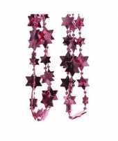 Feestversiering kralen slingers fuchsia roze sterretjes 270 cm kunststof plastic kerstversiering 2 stuks