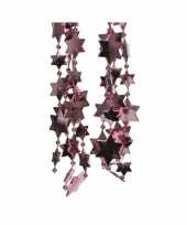 Feestversiering kralen slingers oud roze sterretjes 270 cm kunststof plastic kerstversiering 2 stuks