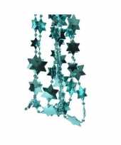 Feestversiering kralen slingers turquoise blauw sterretjes 270 cm kunststof plastic kerstversiering 2 stuks