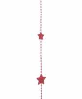 Rode kerstversiering kralenslinger met sterren 270 cm