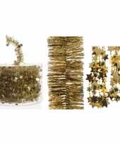 Set van gouden kerstboom sterren folie slinger 700 cm kerstslinger 270 cm kralenslinger 270 cm